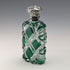 Antique British silver-lidded green cut glass portable perfume bottle